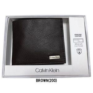 ※訳あり アウトレット Calvin Klein(カルバンクライン)ck 二つ折財布 小銭入れ付 本革 小物 メンズ 31CK130015 BROWN(200)