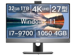 美品 DELL Optiplex 7770 液晶一体型PC 27インチ4K /WEBカメラ/Core i7-9700 /32GB/ SSD1TB/Geforce GTX 1050/ Office/Windows11/