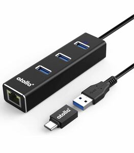 atolla USB3.0ハブ 有線 LAN RJ45 アダプタ, USB HUB 3ポート LAN RJ45 ハブ1ポート1000Mbps 拡張 USB Cハブ Type c 変換アダプター付き