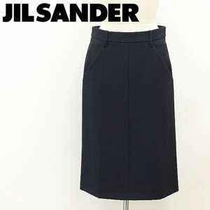 美品◆JIL SANDER ジルサンダー ミモレ丈 スカート 紺 ネイビー 32