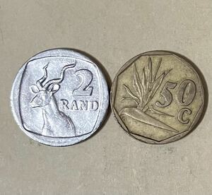 南アフリカ　50セント　2ランド　2枚セット　外国コイン　アンティーク　古銭　外国銭　南アフリカコイン
