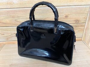 ■ GUCCI グッチ 000・0828 3754 バンブー ナイロンキャンバス×レザー ハンドバッグ トート レディース ブラック系