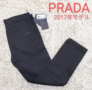 【未使用★2017年モデル】W33 PRADA サイドラインブラックデニムパンツ/ジーンズ/黒◆ヒップピスネーム入り☆プラダ (1141)