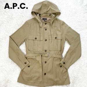 イタリア製 A.P.C. アーペーセー コットン ミリタリー フィールドジャケット S カーキ APC メンズ フード取り外し可 マウンテンパーカー