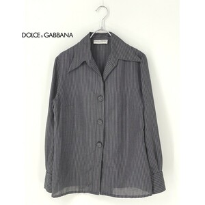 A7766/極美品 春夏 DOLCE&GABBANA ドルチェ＆ガッバーナ ワイドカラ― ストライプ コットン シャツ ジャケット 42 L程 灰色/レディース