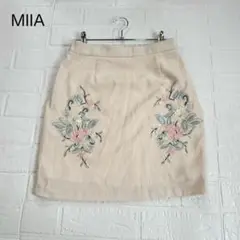 MIIA ミーア タイト スカート 花柄 刺繍 F ベージュ