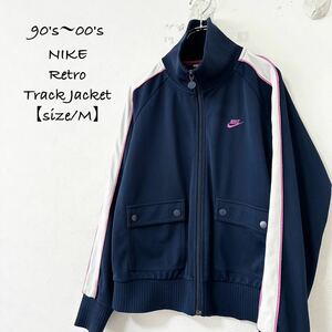 美品★00s★NIKE/ナイキ★ジャージ★トラックジャケット★Wポケット★ネイビー/紺×ピンク×ホワイト/白★M