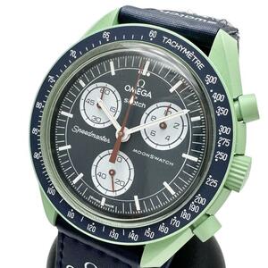 Swatch/スウォッチ S033G100 オメガ×スウォッチ MISSION TO EARTH 腕時計 セラミック/ナイロン クオーツ ネイビーグリーン メンズ