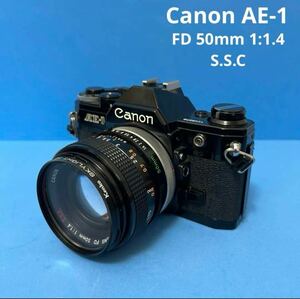 【1円スタート】Canon AE-1 ブラック　一眼レフカメラ　フィルムカメラ 動作品　Canon LENS FD 50mm 1:1.4 S.S.C　キャノン【1スタ】