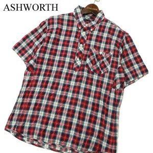 ASHWORTH アシュワース 春夏 ロゴ刺繍★ 半袖 プルオーバー チェック シャツ Sz.M　メンズ ゴルフ　A3T08384_7#A