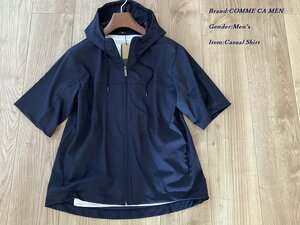 新品 COMME CA MEN コムサメン 日本製 5分丈ジップパーカ 09ネイビー Mサイズ 45CG10 定価28,600円