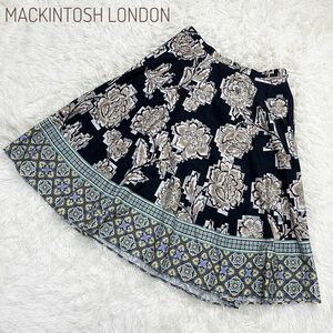 MACKINTOSH LONDON 花柄　総柄　スカート　40 黒　コットン