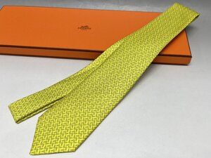 最終セール！新品 定価37,400円 HERMES エルメス ネクタイ イエロー系 全長145.5cm シルク メンズ カデナ 福井県質屋の質セブン う-3