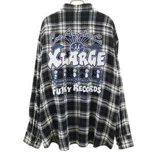 エクストララージ バックプリント チェック柄 長袖 シャツ XL ブラック系 XLARGE メンズ