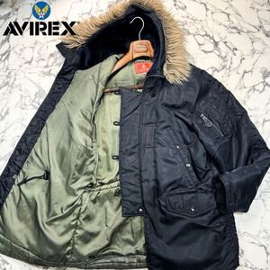 90s/N-3B M(M~L位)●AVIREX アヴィレックス フライトジャケット コート ブルゾン ミリタリー ブラック カーキ 黒緑 ファー パーカー 米軍