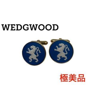 【極美品 即日発送】ウェッジウッド ブルー ライオン ジャスパー ゴールド カフス ボタン 獅子 WEDGWOOD