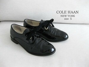 ☆COLE HAANコールハーン☆レースアップシューズ☆エナメル☆黒☆5(22cm)☆革靴☆アメリカ