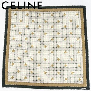 ヴィンテージ◆CELINE セリーヌ 馬具×チェック柄 ウール 大判 ストール