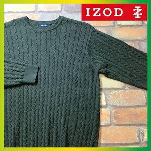 ME7-824★日本製&良品★USA買付商品★【IZOD アイゾッド】ケーブル編み コットンセーター【メンズ S】緑 グリーン ゴルフ ニット 古着