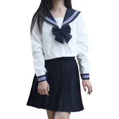 ホワイト_2XL [FAVORABLE SCENERY] セーラー服 レディース 長袖 シャツ スカート 上下セット 前開き コスプレ JK 制服 コスチューム 白 ネイビー 高校生