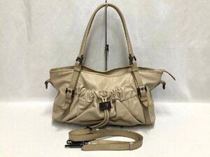 ♪BURBERRY バーバリー エスタブリッシュド 2WAY ハンド トートバッグ レザー ベージュ系 金具 ショルダーストラップ 肩掛け レディース♪