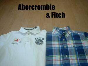 即戦力2着セット高級Abercrombie & Fitchワッペン鹿の子ポロシャツ&好配色チェックボタンダウンシャツXL正規アバクロンビー&フィッチ