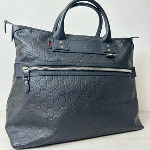 1円 【未使用！！】GUCCI グッチ ビジネスバッグ シマレザー GG柄 ブラック 黒 シェリーライン トートバッグ メンズ 大容量 1スタ