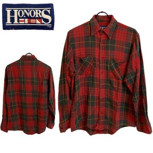 US VINTAGE US ヴィンテージ HONORS MADE IN USA USA製 コットンチェックネルシャツ チェックシャツ チェック柄 レッド系 S アーカイブ