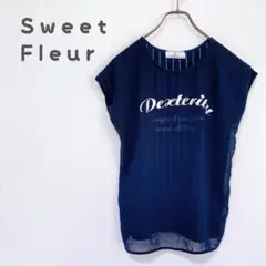 3426【sweet fleur】Tシャツ［L］ストライプ　ドッキング　ネイビー