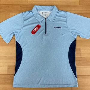 LL ケースイス K-SWISS 新品 レディース 半袖ポロシャツ 襟付きシャツ 水色 ハーフジップ アウトドア　スポーツ ゴルフウェア golf 