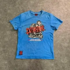 【DYSS ONE】スカル×アメ車 SM23 ロックTシャツ ブルー古着used