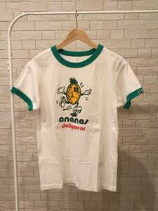 ananas dailywear 半袖 Tシャツ Sサイズ MADE IN USA ホワイト×グリーン リンガー Tシャツ プリント パイナップル アメリカ製 アナナス