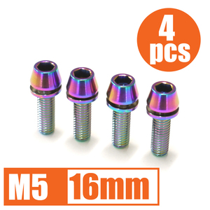 64チタン合金ボルト M5×16mm P0.8 4本セット ワッシャー付き テーパーキャップ ゆうパケット対応 焼き色有り Ti-6Al-4V☆