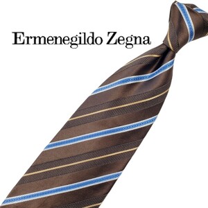 594/ 美品 Ermenegildo Zegna エルメネジルドゼニア 中古 ストライプ柄 USED ネクタイ レジメンタル