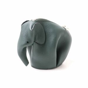 未使用品★LOEWE ロエベ 101409 ゾウ エレファント レザー コインケース／ミニポーチ レディース ダークグリーン スペイン製 保管袋付き♪