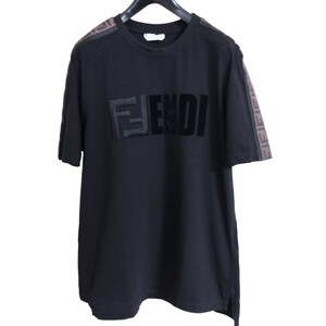 FENDI フェンディ Tシャツ 半袖 黒×ロゴ刺繍×ズッカ柄 Lサイズ