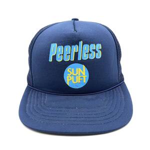 【90s】WINNER製 「Peerless」企業ロゴ メッシュキャップ ネイビー/紺 5パネル スナップバック プリントロゴ ビンテージキャップ 帽子