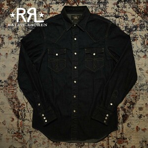 【名作】 RRL Buffalo Rigid Denim Western Shirt 【M】 バッファロー リジット デニム ウエスタン シャツ 濃紺 インディゴ Ralph Lauren