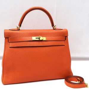 【美品】HERMES／エルメス　ケリー32　トゴ　オレンジ　□M刻印　ハンドバッグ　600100011