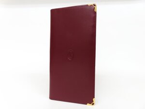 ◆未使用 保管品◆Cartier カルティエ◆マスト◆カーフ レザー 本革◆二つ折り長財布 札入れ◆ボルドー ゴールド金具◆ロゴ型押し◆A8521