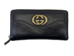 ■GUCCI グッチ インターロッキングＧ ラウンドファスナー長財布 291132-2184 黒 ブラック USED■