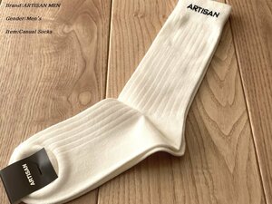 新品サンプル ARTISAN アルチザン ARTISANロゴ ホワイトリブクルーソックス 01ホワイト 25-27cm 54QA02 定価2,750円