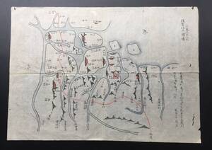 古地図「往古江戸繪図」肉筆 江戸時代 彩色 東京 地誌 鳥瞰図 絵図 保存良好 資料 古文書 和本