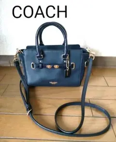 COACH　ミニスワッガー　ショルダーバッグ　スウェード　クロコ型押し　ネイビー