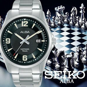 逆輸入セイコーALBA 新品1円 サファイアガラス風防 精悍ブラックフェイス 50m防水 メンズ 激レア日本未発売 アルバ SEIKO 腕時計