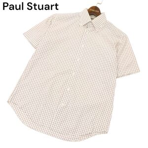 Paul Stuart ポール・スチュアート 春夏 SLIM FIT★ 半袖 ボタンダウン チェック シャツ Sz.L　メンズ　C4T05656_6#A