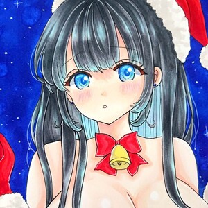 【A4】オリジナル手描きイラスト　ふわふわ爆乳サンタガール