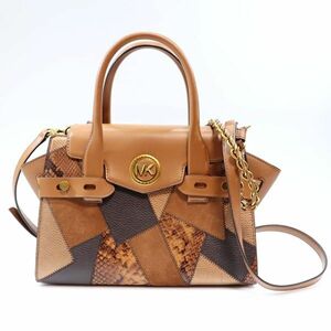 送料無料 極美品 マイケルコース レザー 2way バッグ パッチワーク ブラウン系 茶色 キャメル MICHAEL KORS ショルダー 本革