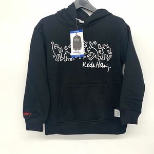 新品■keithharing キースヘリング ユース レディース 裏起毛 パーカー L (10/12) ブラック