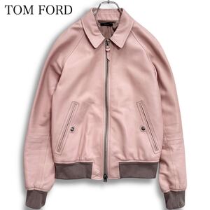 【極美品】 TOM FORD トムフォード レザージャケット 羊革 ラム シープ シングルライダース TFロゴ ジップアップ メンズ サーモンピンク 46